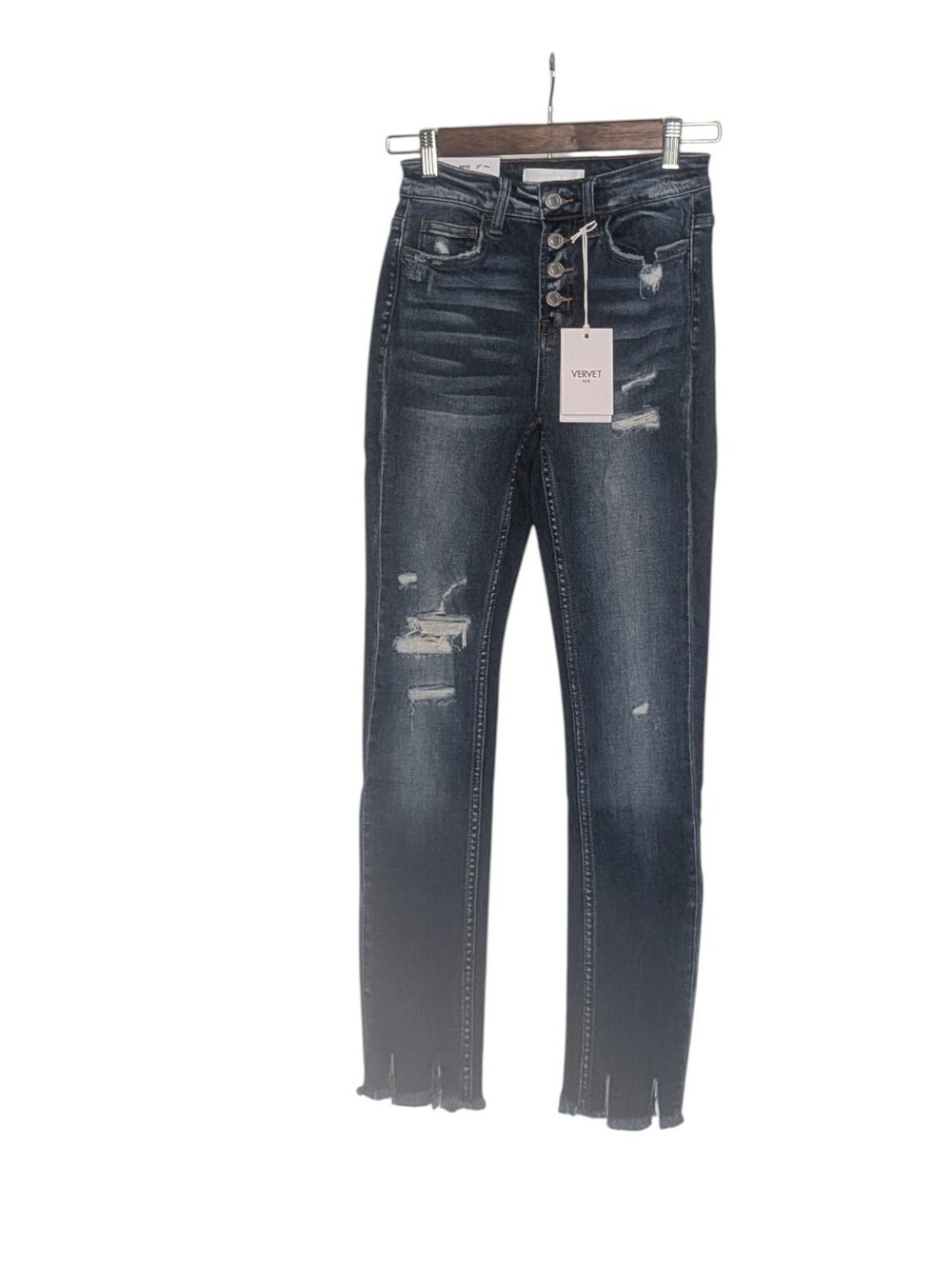 Vervet women’s  Haylie High Rise exposed Button Fly Skinny size 24 Raw Hem